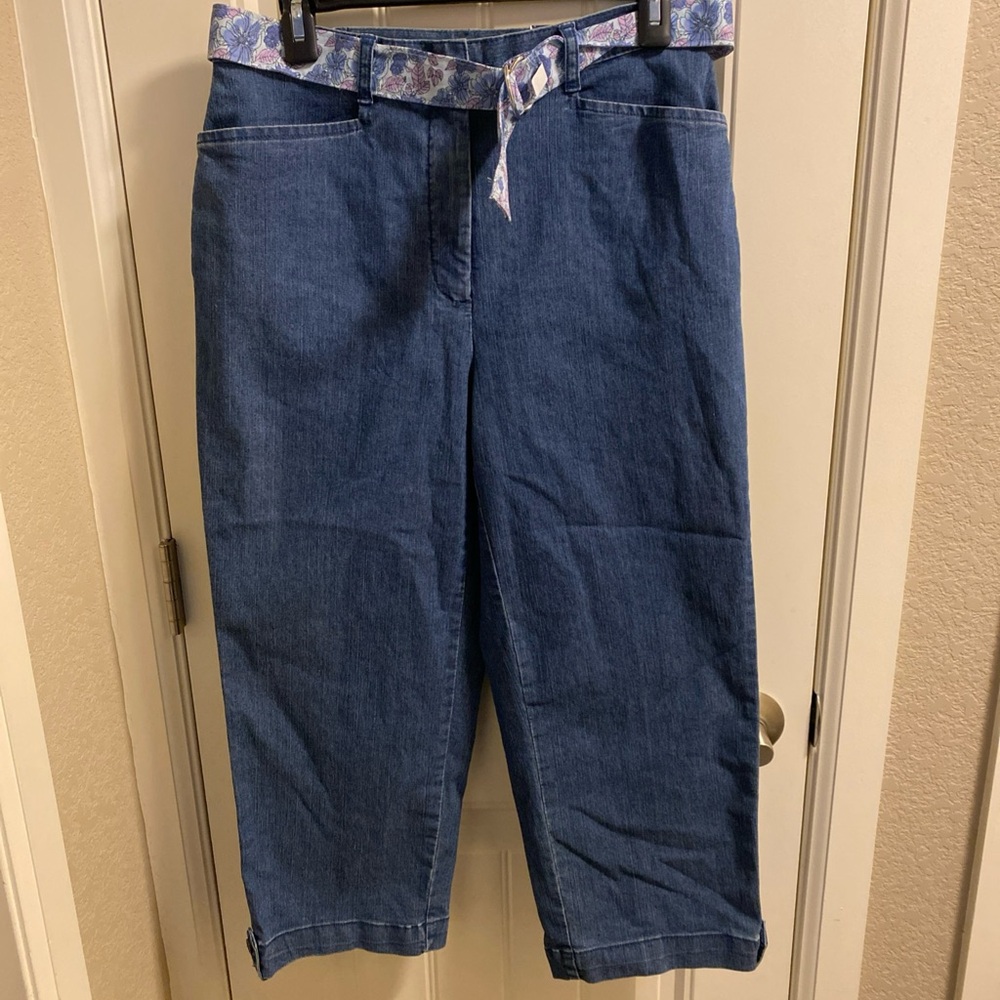 NWT Karen Scott 8 jeans Ladies belted Tummy Control capri STRETCH Denim Capris